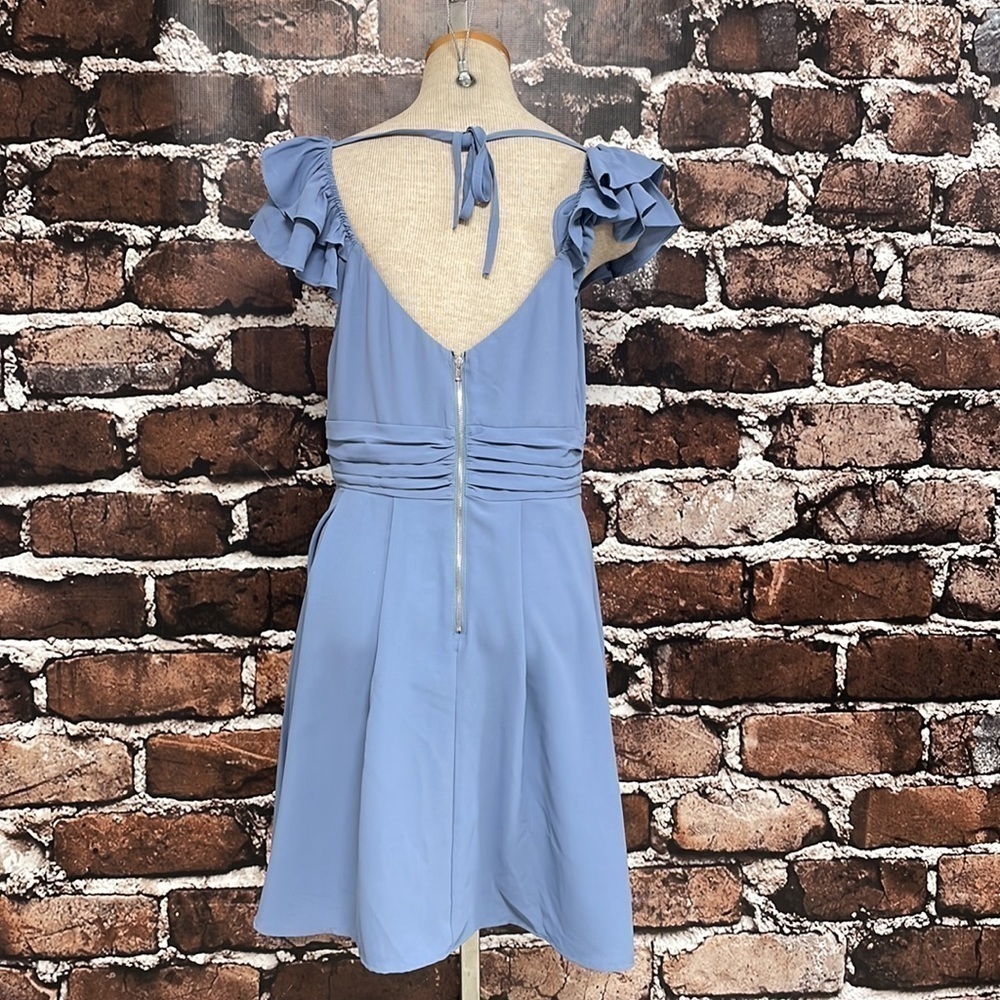 Mint Choco Blue Ruffle Sleeve V-Neck Mini Dress NWT Open Back Size Large L - Picture 11 of 17